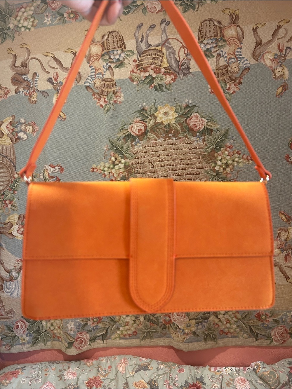 Sleek Orange Suede Shoulder Bag